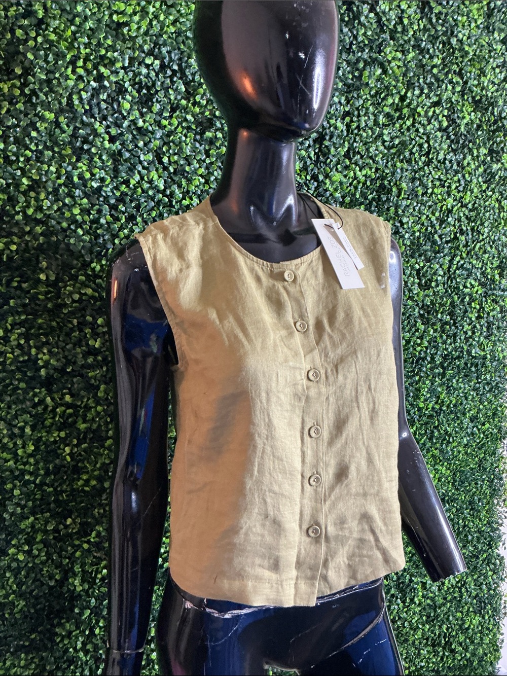 Rachel Zoe Olive Green Linen Button-Front Sleeveless Top - Picture 7 of 10